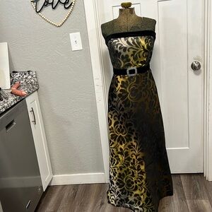 90’S CACHET VINTAGE STRAPLESS DRESS GOLD BLACK SIZE 12